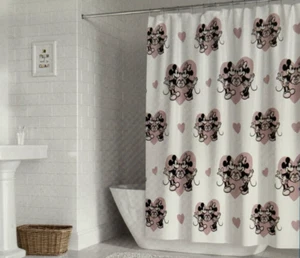 Disney Mickey Mouse & Minnie Mouse 100% Cotton Shower Curtain 72" x 72" NIP - Picture 1 of 5