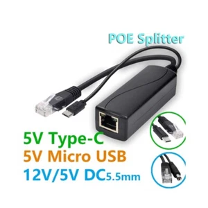 POE Splitter 48V to 5V MicroUSB Power Over Ethernet Adapter Cable Injector - Afbeelding 1 van 9