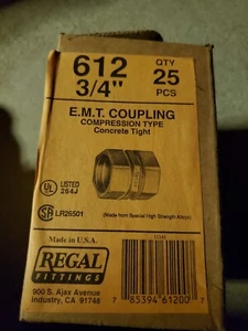 Regal #612 3/4" E.M.T. COUPLING compression type concrete tight 25 pcs - Picture 1 of 3