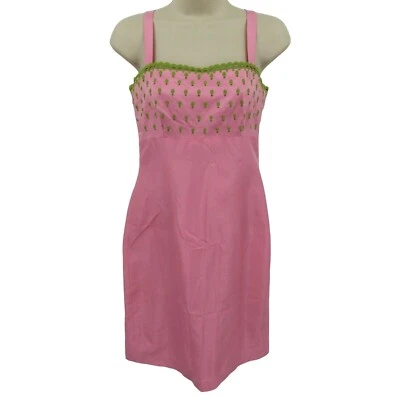 Laundry by Shelli Segal Womens 2 Pink Green Embroidered Silk Dress 1995 VTG 90s - Image 1 of 4