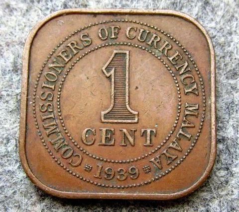 MALAYA - MALAYSIA GEORGE VI 1939 1 CENT, SQUARE SHAPE Cover