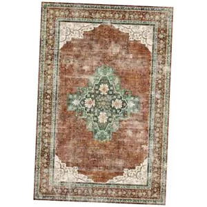 Washable Vintage Area Rug 5x7 Bedroom Living Room Rug Boho 5'x7' Brick Red - Picture 1 of 8