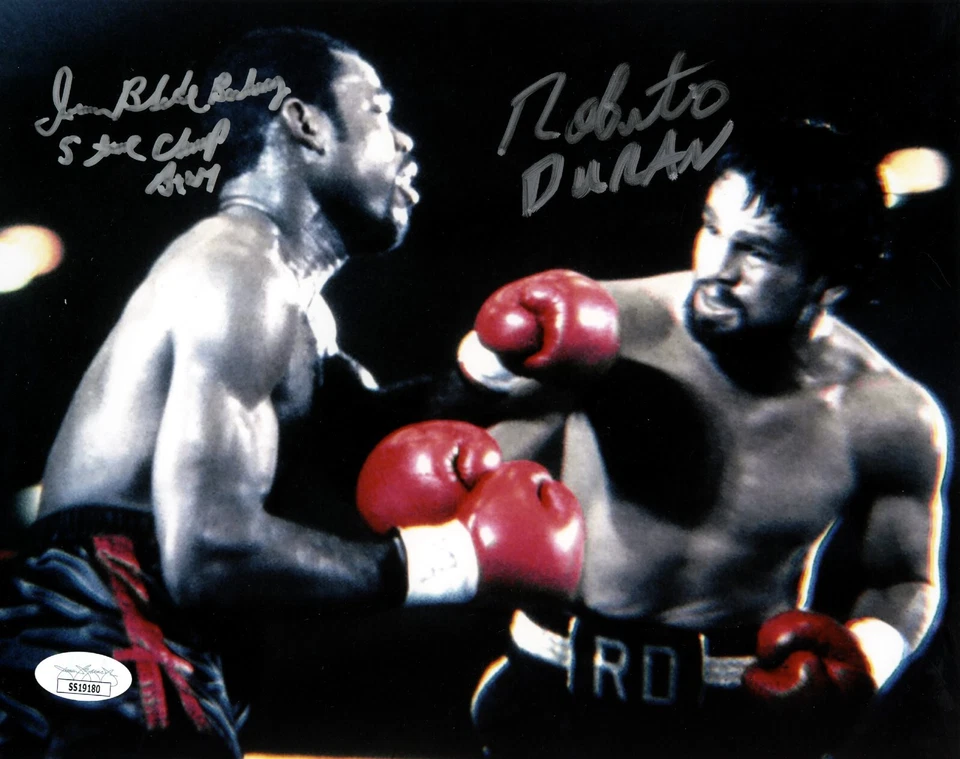 Iran Barkley & Roberto Duran Dual Signed 8x10 Boxing Photo w/ Insc JSA COA - Image 1 of 1