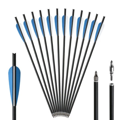 12/24PCS 20" Carbon Arrows Crossbow Bolts Half Moon Nock 4" Vane Archery Hunting - Image 1 of 4