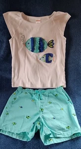 Gymboree Girls 7 Save The Seas Fish Tee Shirt Aqua Turtle Fish Shorts Set NWOT - Picture 1 of 14