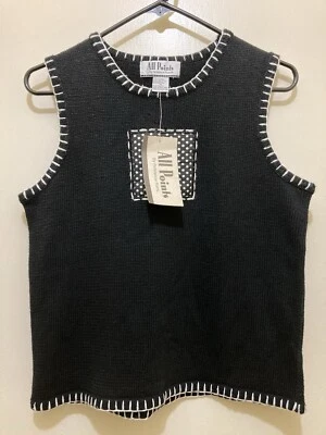 All Points Reference Point 女式 M 毛衣背心雏菊花刺绣黑色 — 第 1/4 张图片