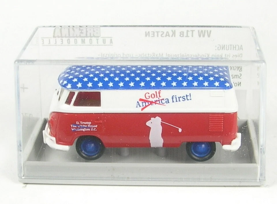VW Bus T1b Scatola Donald Trump (America) Golf First 1:87 BREKINA - Immagine 1 di 1