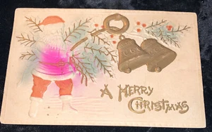 1910 geprägte Weihnachtsmann Weihnachts Postkarte Golden Bells - Bild 1 von 3