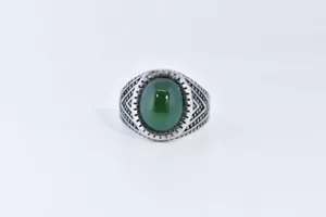 Vintage Stainless Steel Genuine Green Chrysoprase Size 10 Men's Ring - Picture 1 of 4