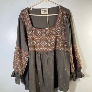 Top donna Savanna Jane collo barca ricamato boho contadino 3X nuovo con etichetta - Foto 1 di 10