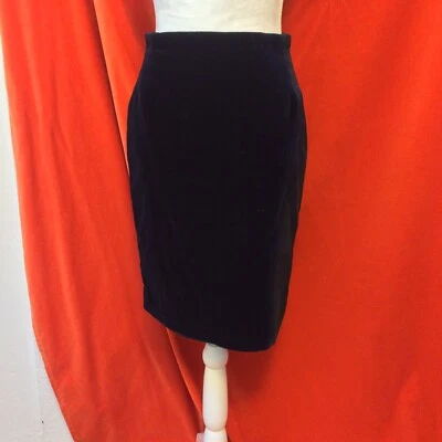 Falda Laura Ashley Vintage Años 90 Azul Terciopelo Lápiz Talla 6 Foto 1 de 4