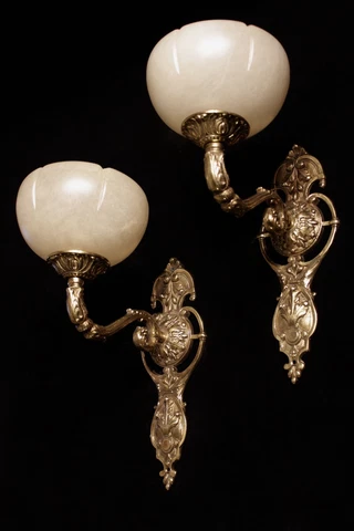 art nouveau  antique style wall lights fixtures bronze and real alabaster Cover