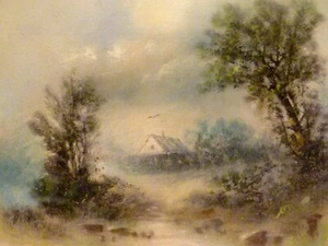 Antique ORIGINAL Pastel LANDSCAPE PAINTING Country Cottage SIGNED WARD Unframed - Picture 1 of 10