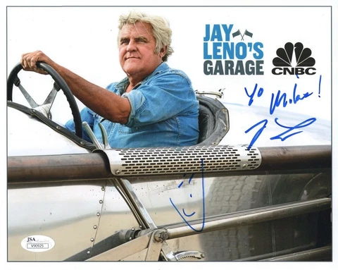 JAY LENO HAND SIGNED 8x10 COLOR PHOTO     GREAT POSE IN CAR    TO MIKE       JSA Cover