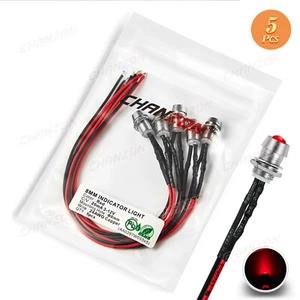 5Pcs Red 12V 8mm Diffused Prewired LED Indicator Light Pilot Lamp Bulb Single - Picture 1 of 1