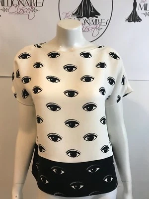 KENZO PARIS 12418 EYE BOXY WHITE/BLACK BLOUSE SZ 36 - Image 1 of 4