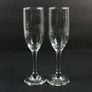 Coppia Di Cristallo Champagne Occhiali Inciso Bruce Marie Con Stars - Foto 1 di 5