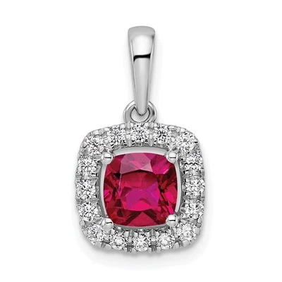 14k White Gold 1/4 Ct Lab Grown Diamond July Birthstone Lab Created Ruby Pendant - Image 1 of 4