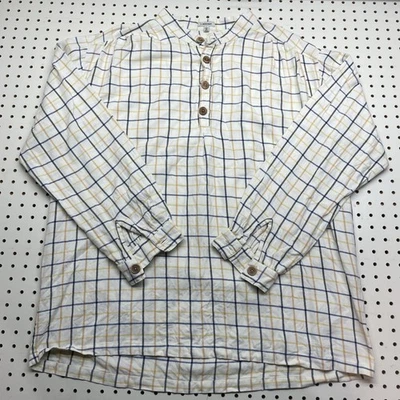Camisa J.Peterman Para Hombres Grande A Cuadros Manga Larga Medio Botón Pullover Henley Túnica Foto 1 de 4