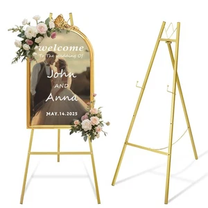 57.5" Gold Easel Stand for Wedding Sign – 4 Adjustable Height Levels, Assembl... - Picture 1 of 6