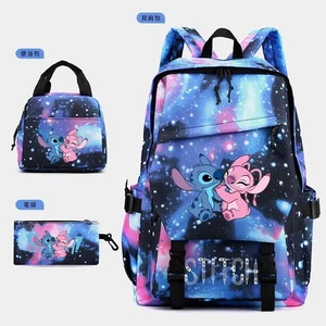 Zaino Lilo Stitch 3 pezzi borse scuola con sacchetti pranzo + astuccio matite Junior Mochil - Foto 1 di 18