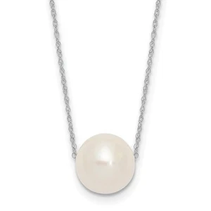 10k White Gold 10-11mm White Round Freshwater Cultured Pearl Rope Necklace 17" - Picture 1 of 4