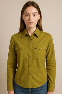 Camicia vintage Cacharel con colletto colore verde oliva/senape taglia XS/S - Foto 1 di 6