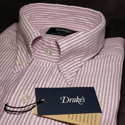 Drakes Ticking Stripe Oxford Cloth Button Down Shirt / 16 - 41 / Purple / £225 - Image 1 of 4