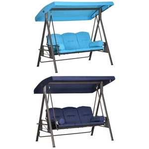 Outsunny 3 Seat Steel Outdoor Canopy Patio Cushioned Bench Porch Swing - Picture 1 of 23
