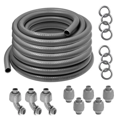 VN INFINITE QUALITY 1/2" Liquid-Tight Flexible NM Electrical Conduit with Connector Fittings 50 Ft