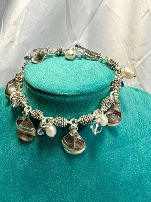 Bracelet By Michael Dawkins 925 Thailand W/pearls & Blue Topaz, Sterling Silver - Image 1 of 4