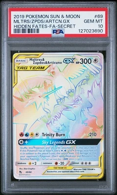 2019 Pokemon Hidden Fates SM11.5 Moltres & Zapdos & Articuno GX #69/68 PSA 10 - Image 1 of 2