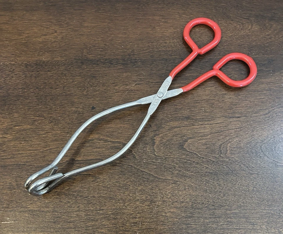 EKCO 10" Stainless Steel Kitchen Tongs Grippers Scissor Type Red Rubber handle. - Image 1 of 4