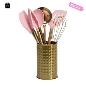 Paris Hilton 7-teiliges Küchenutensilien-Set - Rosa & Gold Silikon Werkzeuge mit Topf - Bild 1 von 8