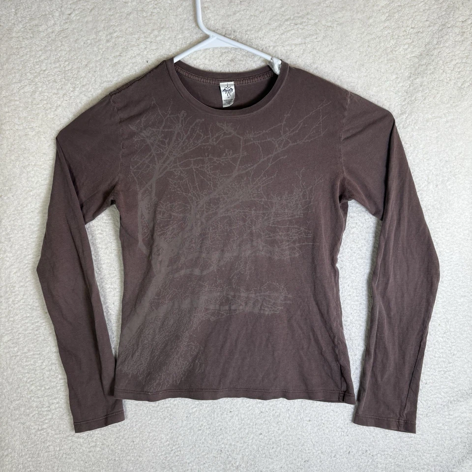 Vintage PrAna Shirt Womens Medium Brown USA Made Long Sleeve Y2K Tree Graphic T - Image 1 of 4