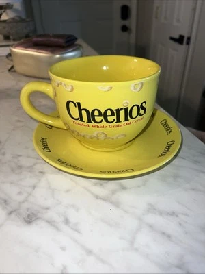 复古 Cheerios 黄色陶瓷谷物碗马克杯带盘通用磨坊 2003 — 第 1/3 张图片
