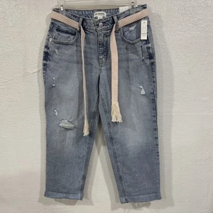 m jeans by Maurices Jeans Womens 6 Blue 21 Inch Straight Crop Distressed Belted - Picture 1 of 15