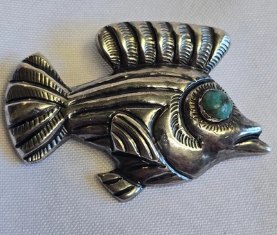 Broche de pescado de plata de ley 18,59 g prendedor turquesa joyería fina *LEER* Foto 1 de 4