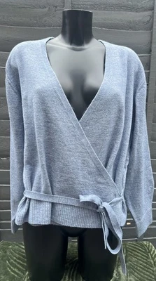 M&S LIGHT BLUE WRAP TIE WOOL BLEND TOP SIZE LARGE NEW - Image 1 of 4