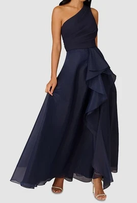 Aidan Mattox Women's Blue Draped Ball Gown Size 14 - Image 1 of 2