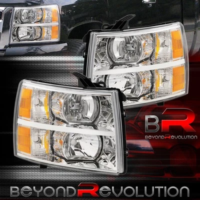 Par de faros cromados ámbar para Silverado 1500 2500HD 3500HD 2007-2014 Foto 1 de 4