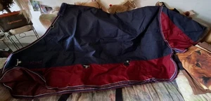 Pferde Outdoordecke Equithème Tyrex 1200D Weide-Regendecke ohne Füllung blau/rot - Bild 1 von 1