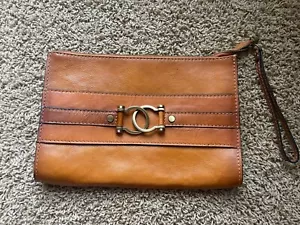 PRATESI FIRENZE RAGGIOLI BRUCE COGNAC ITALIAN LEATHER SHARP CLUTCH BAG - Picture 1 of 5