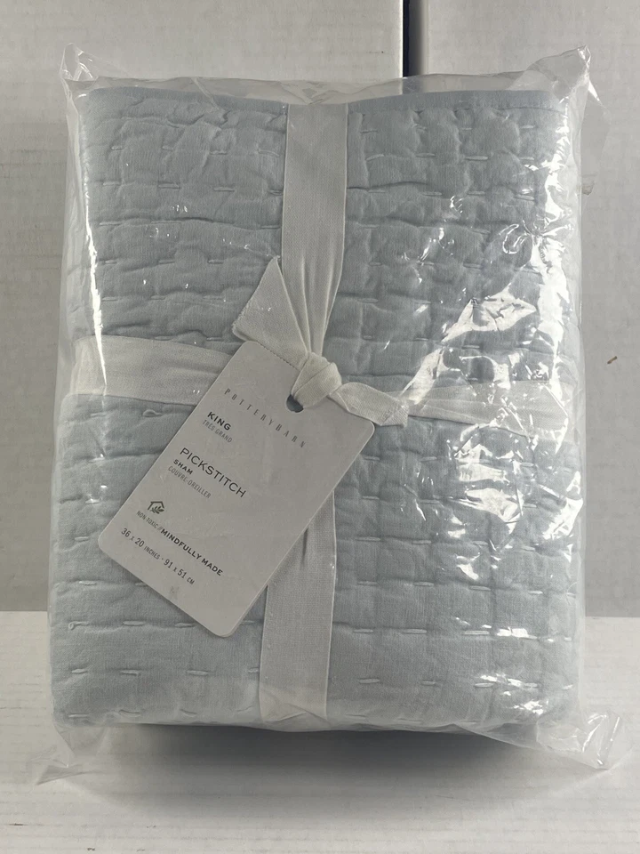 Pottery Barn Pickstitch Sham King Blue Frost TOTALMENTE NUEVO Foto 1 de 1