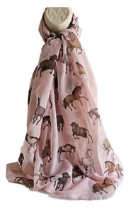 Light Pink Pony Scarf 180cm x 70cm Horse Design Scarf - Imagen 1 de 1