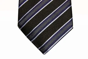 Benjamin Tie Carbón Marrón Tejido con Rayas Azules/Grises, Seda Pura - Imagen 1 de 2