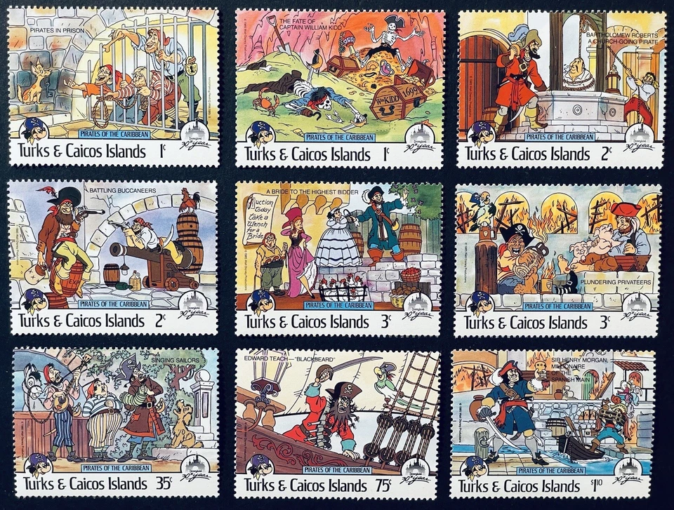 SELLOS TURCOS Y CAICOS PIRATAS DEL CARIBE DISNEY 1985 MNH 30º DISNEYLAND Foto 1 de 1