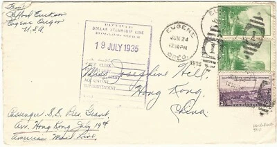 HONG KONG PAQUEBOT Cover: 1935 Oregon to Dollar Steamship's "SS President Grant" - Image 1 of 4