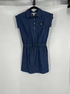 CALVIN KLEIN JEANS girls 100% cotton chambray dress NWT size 8/10 elastic waist - Picture 1 of 13