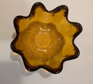 Vintage Blenko Amber Small Lotus Petal Bowl Vintage Brown Art Glass 5.5” - Picture 1 of 7